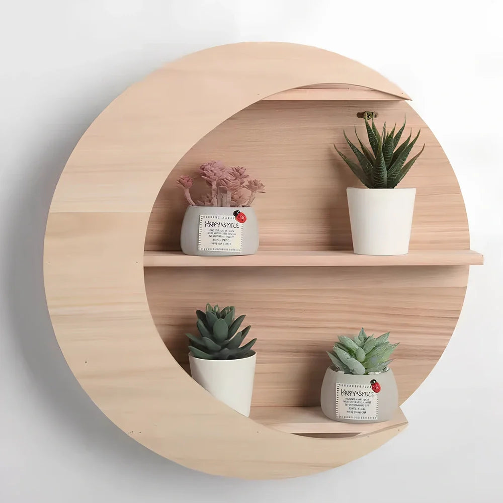 Wall-mounted wooden shelf in wood or burnt colour, 38-40cm square with 8cm depth for home display