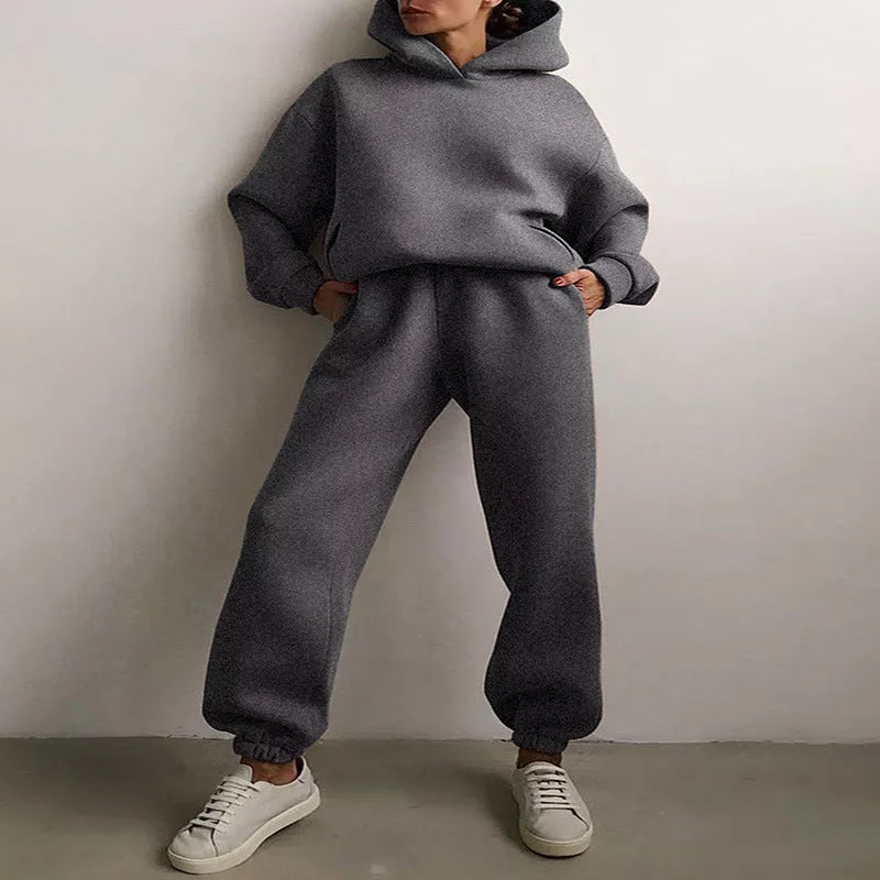 Women's casual hooded sweater two-piece suit in corduroy fabric, available in multiple colours and sizes