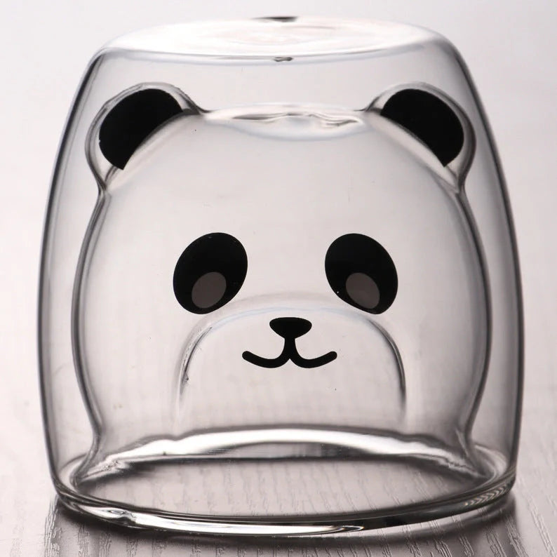3D double-layer panda cup with skull design for wine, featuring inner Christmas tree pattern