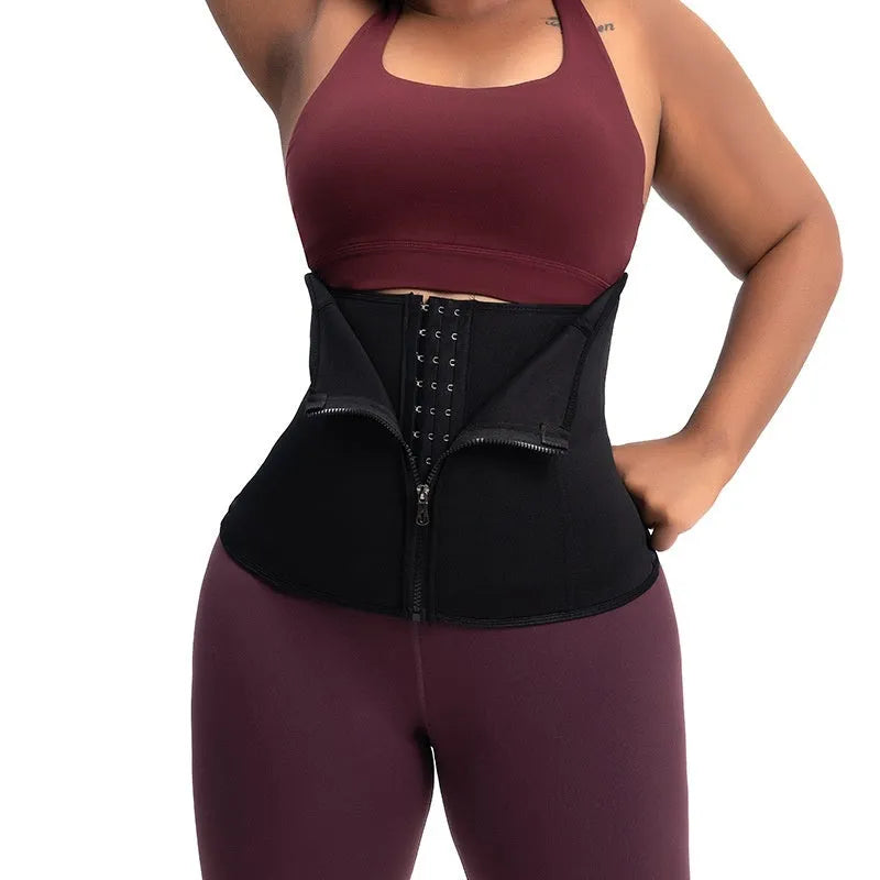 Neoprene belly band corset in black colour showing diving fabric texture and shaping design