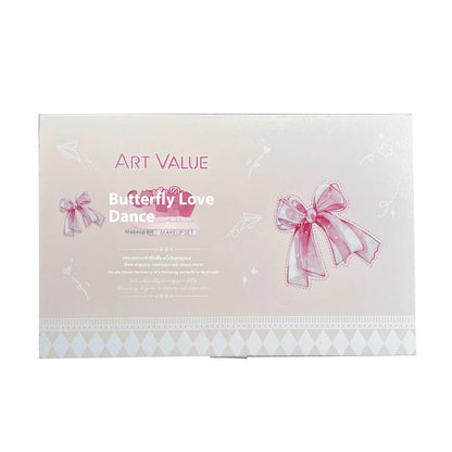 Butterfly box themed makeup set with matte lip muds, pink powder blusher and matching necklace