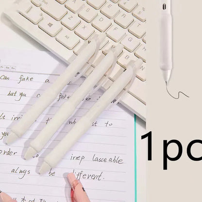 Macaron colour press gel pen with 0.5mm tip shown in smoked brown, powder, and white refill options.