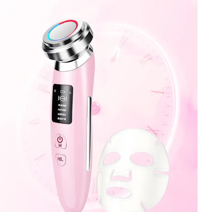 Pink facial cleansing and rejuvenation instrument with USB charging port