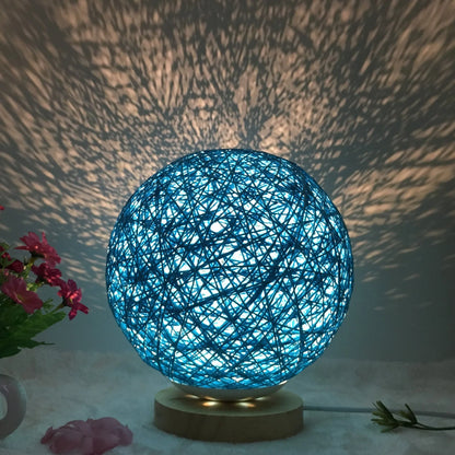 LED rattan table lamp with hand-knit linen shade in various colours