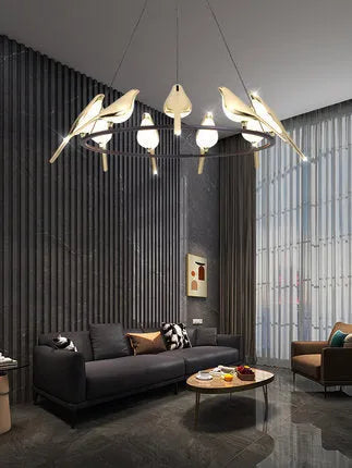 Modern aluminium alloy hall chandelier with an adjustable cord and neutral light bulb