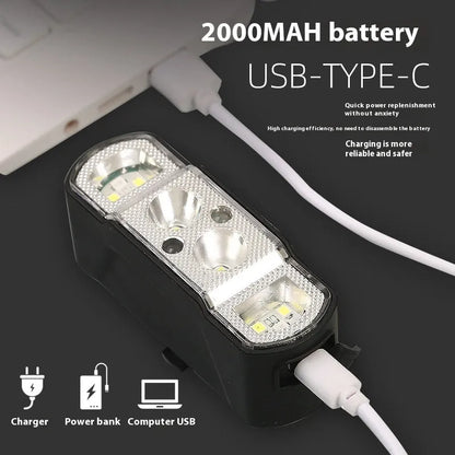 Black USB rechargeable bicycle headlight with 350 lumen output mounted on handlebars