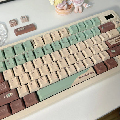 Craft Key CAP Matcha Theme keycap set for mechanical keyboards, showing ergonomic profile and full layout on a desk.