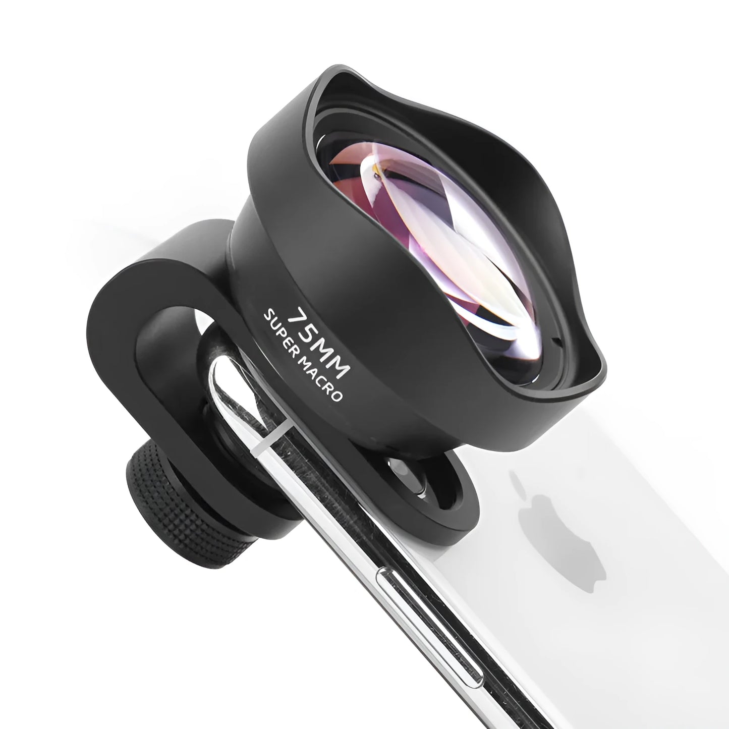 Universal clip-on smartphone macro lens with protective cover and storage bag