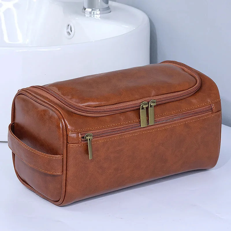 Large capacity waterproof cosmetic bag in PU leather or Oxford cloth with retro styling