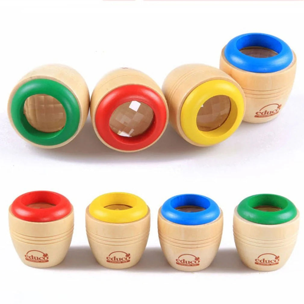 Wooden Magic Kaleidoscope educational toy for children with rotating colour effects