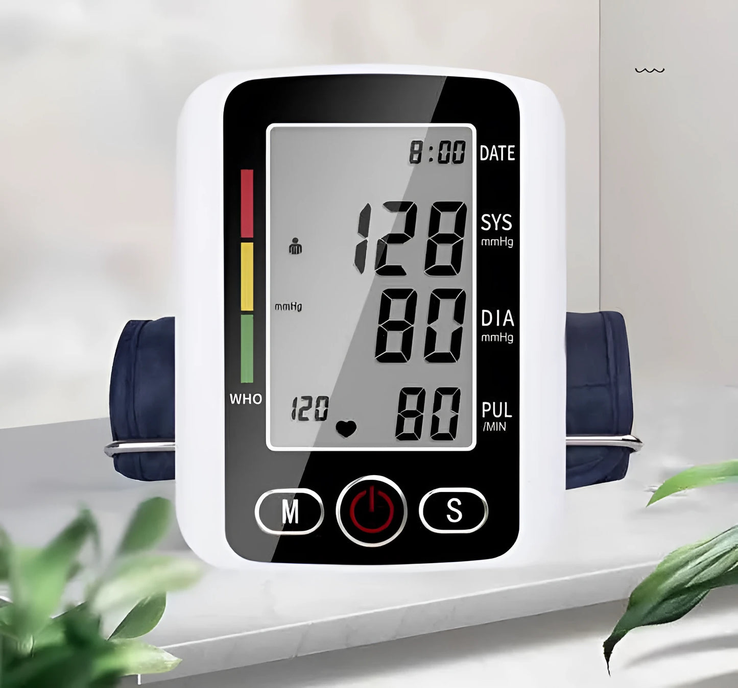 ARM electronic sphygmomanometer blood pressure monitor with large screen display and arm cuff