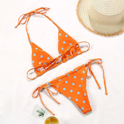 Women's polka dot print split bikini swimsuit set in multiple colour options
