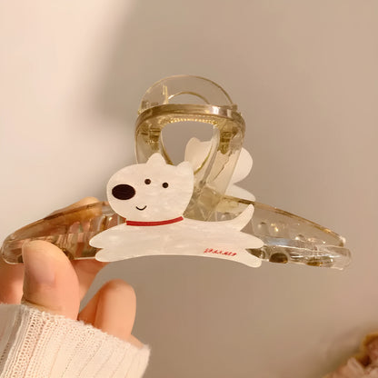 Korean style cartoon puppy hair barrette clip with grip design in beige or brown