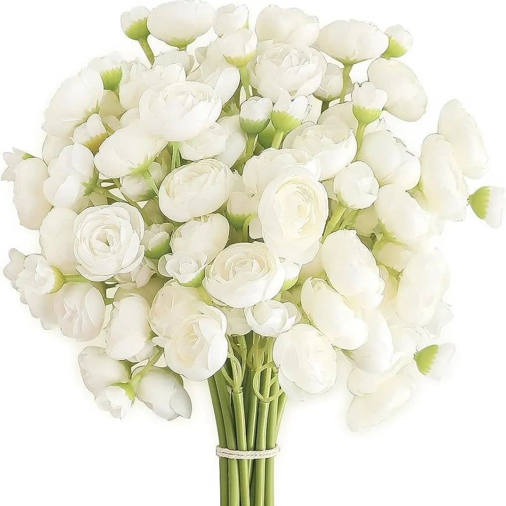 Six simulation silk mini bridal bouquets with white and pink flower heads for wedding or home decoration