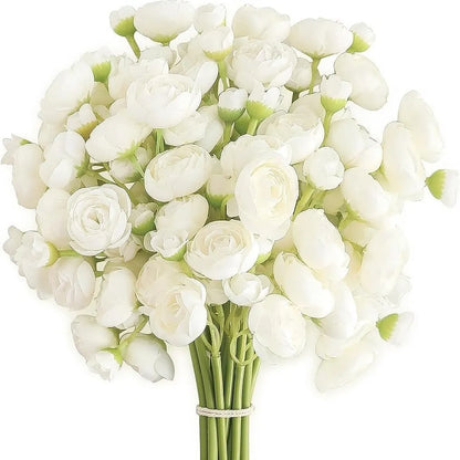 Six simulation silk mini bridal bouquets with white and pink flower heads for wedding or home decoration