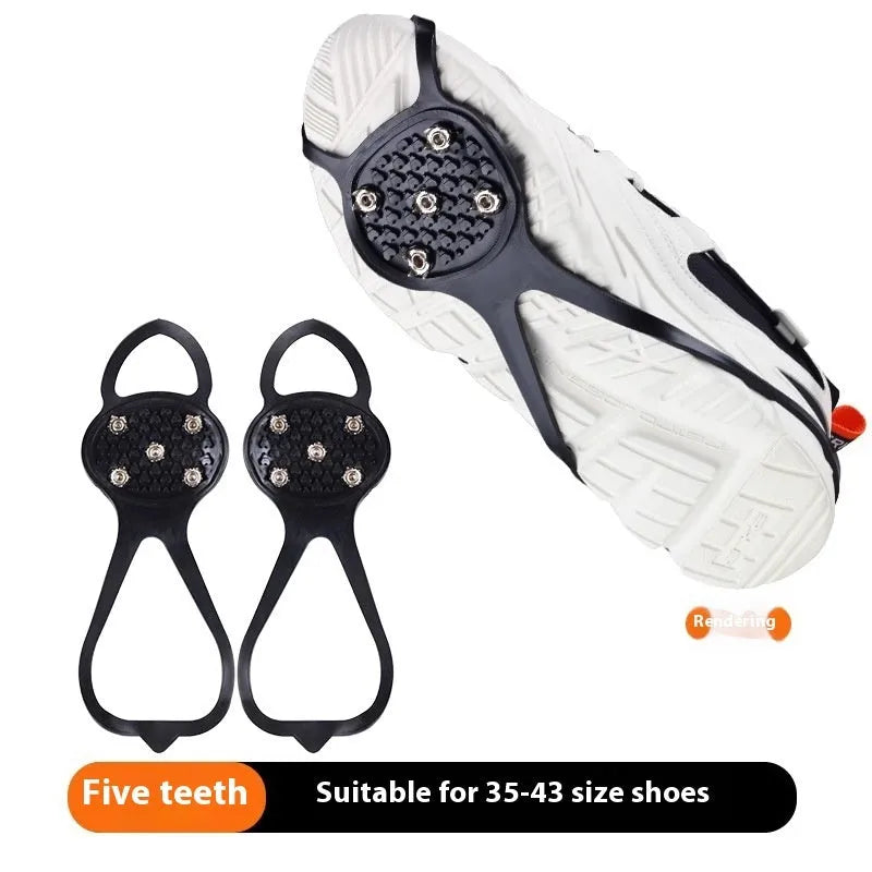Five-tooth non-slip shoe covers, free size 35-43 universal, for snow and ice in winter and spring
