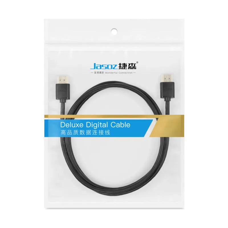 HDMI cable with gold-plated connectors and thin flexible black cable available in multiple lengths