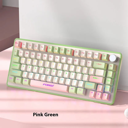 Mechanical keyboard and wireless mouse set in a chosen colour like beige gray or sky blue on a desk.