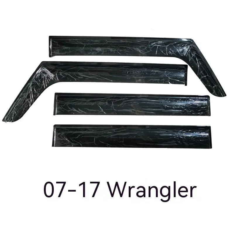 Jeep Wrangler window rain visor set with four PVC pieces for 2007-2021 models without highlight strips