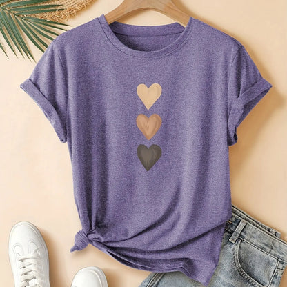 Women's art retro pure cotton short sleeve T-shirt in blue.