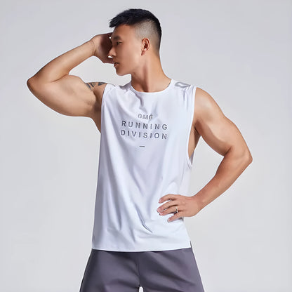 Men's loose fit black mesh sports vest for running and gym workouts, showcasing the lightweight fabric.