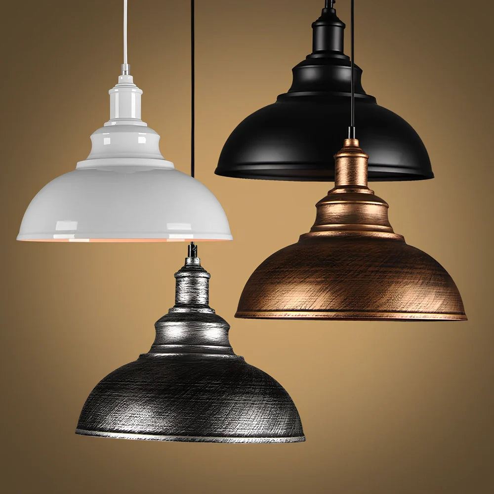 Industrial pendant light with 29cm iron shade and adjustable cord for kitchen island installation