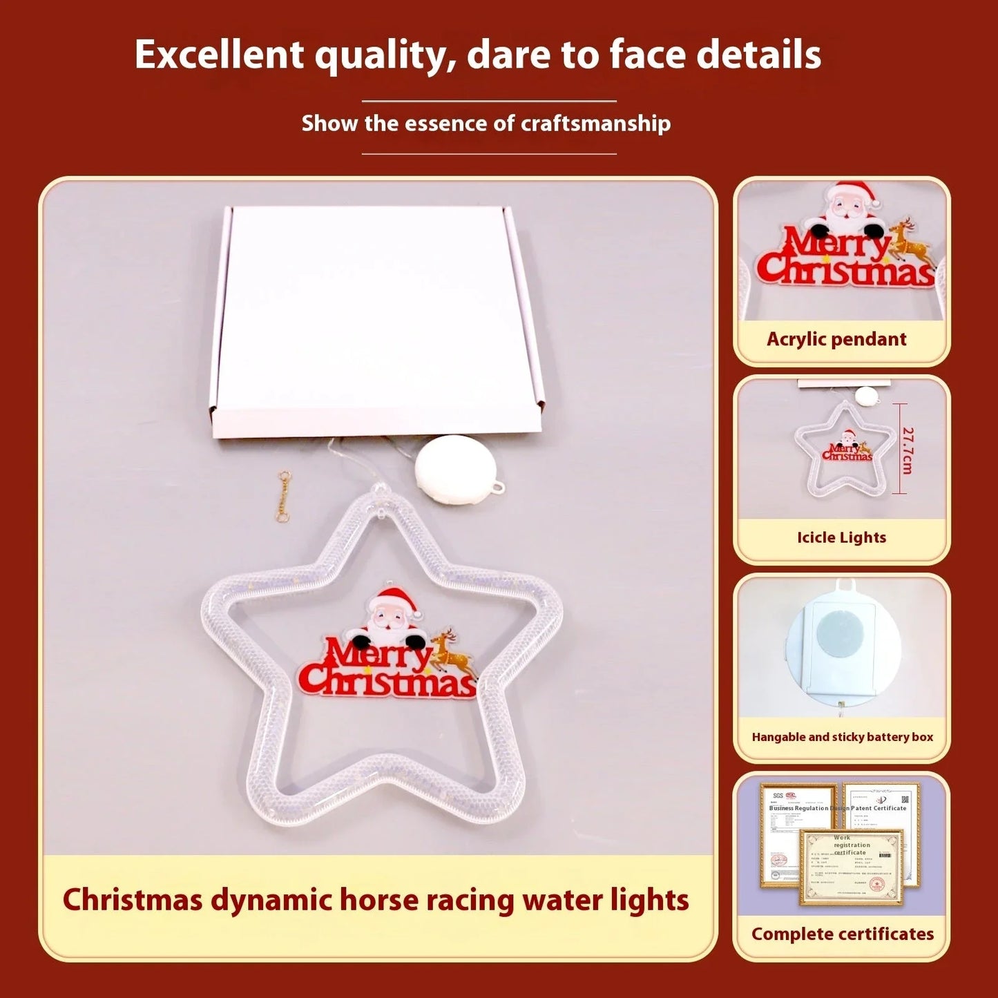 Festive LED Christmas star pendant light with five-point design, perfect for holiday decorations on windows, doors, and more