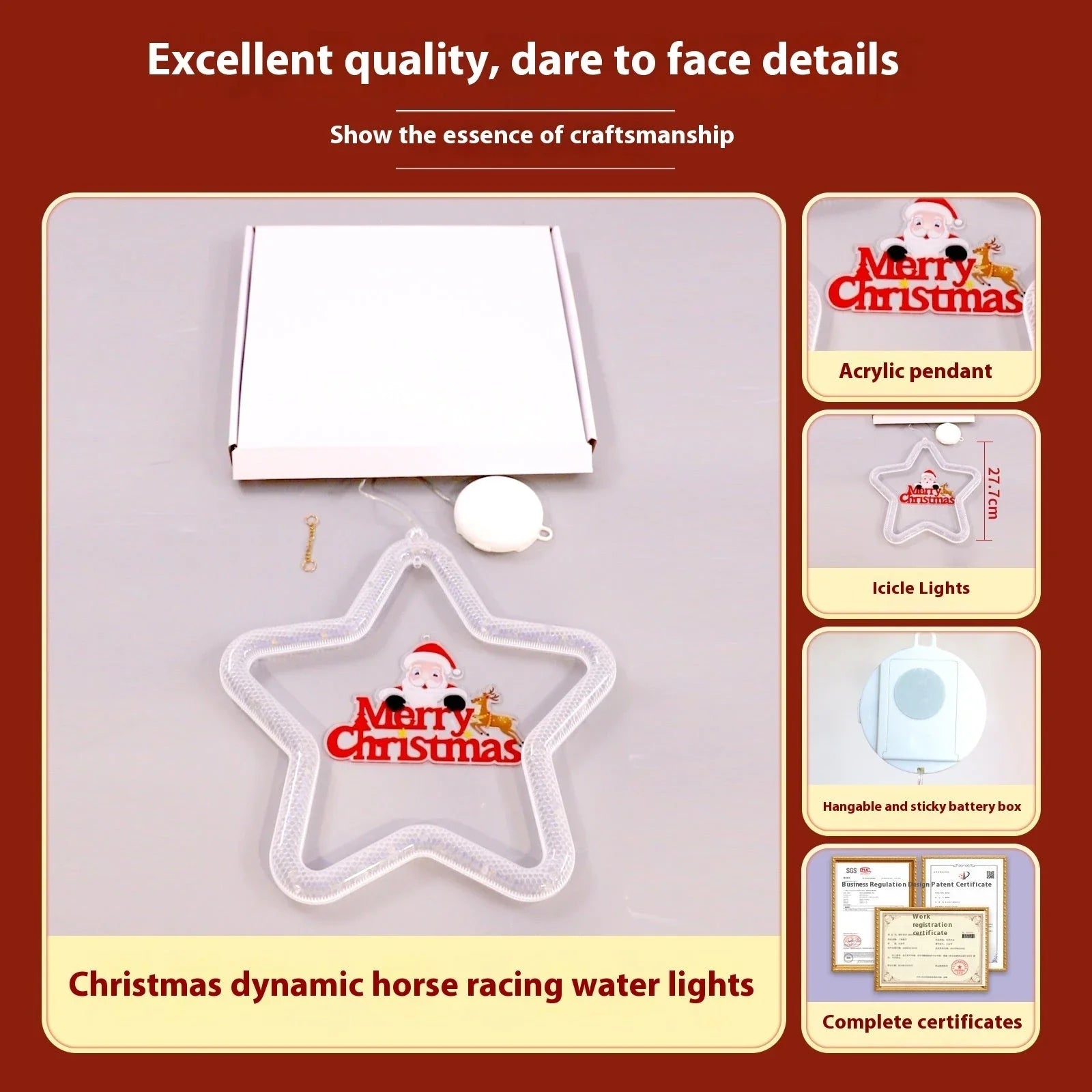 Festive LED Christmas star pendant light with five-point design, perfect for holiday decorations on windows, doors, and more