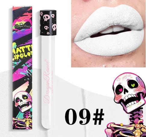 Halloween creative makeup lip gloss in test tube skull container with retro matte gold silver finish