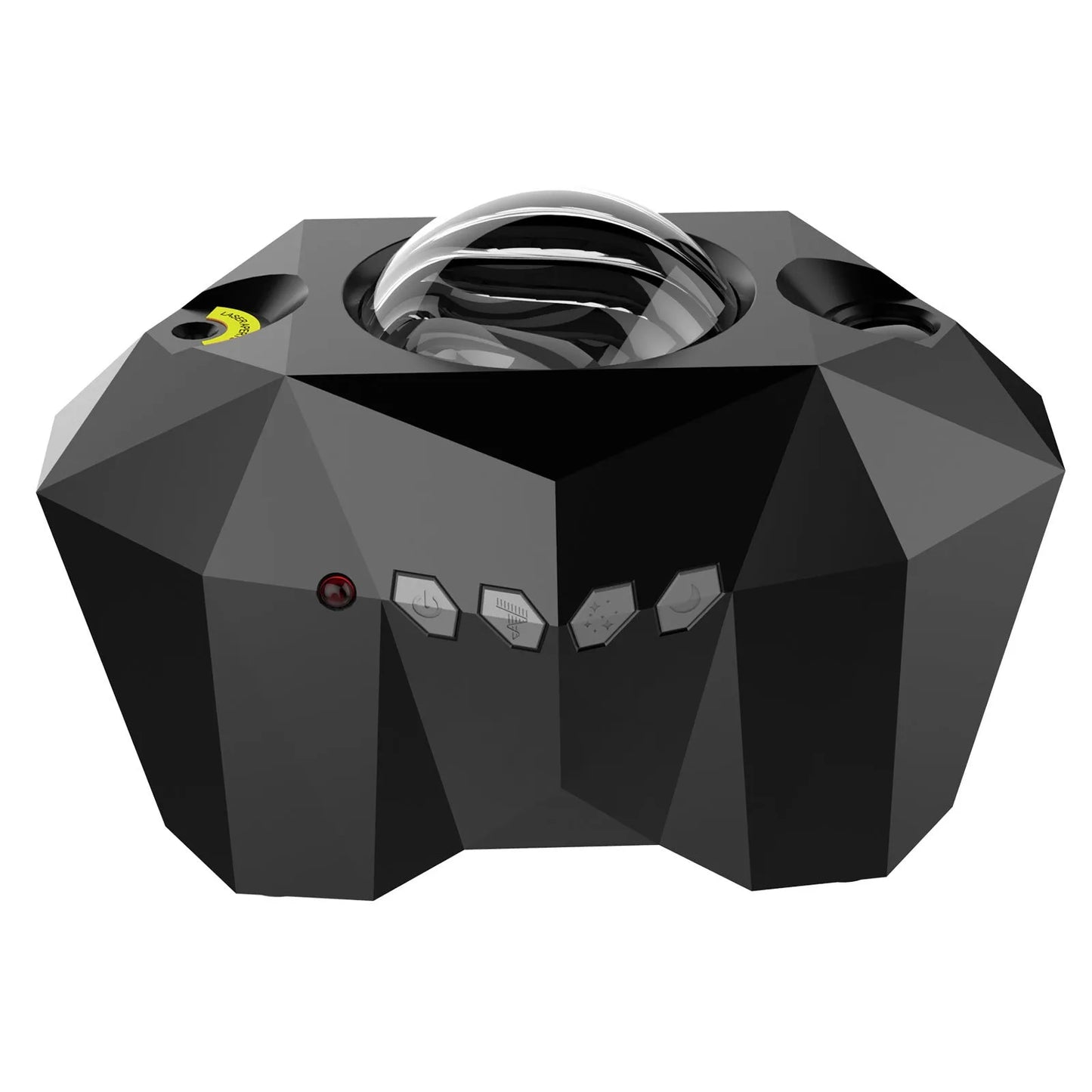 Black and white LED Dream Aurora Borealis light projector with remote control on a table