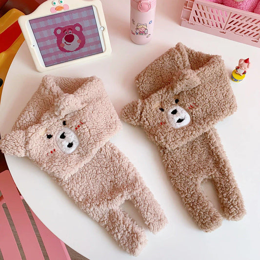 Cosy lamb wool scarf with adorable bear design in various colours
