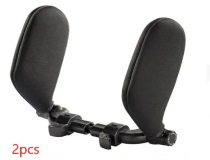 Adjustable car seat headrest pillow with memory foam support in grey, beige, black, and coffee colors