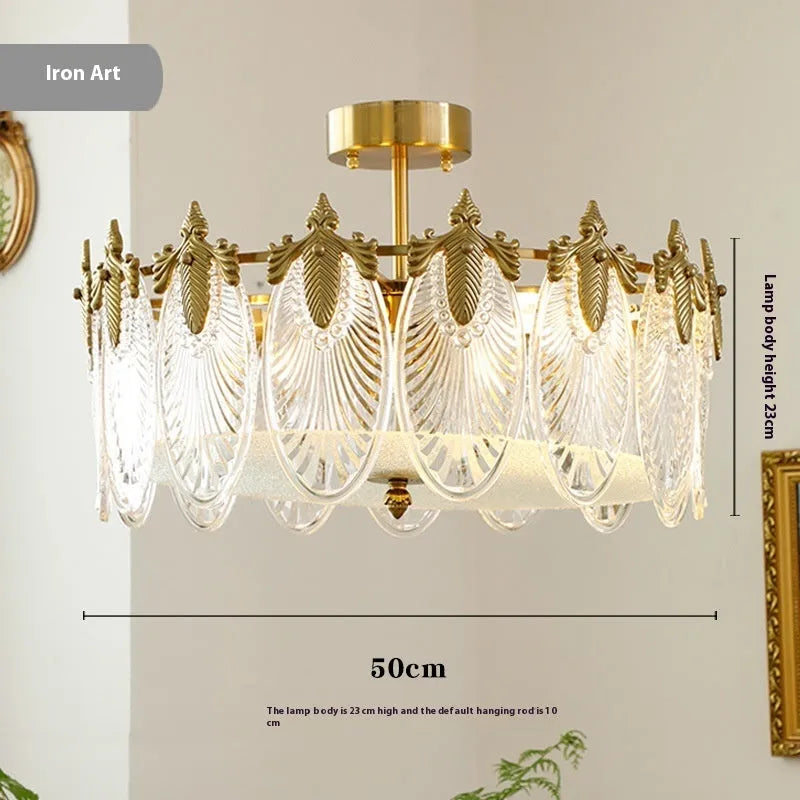 Peacock glass and iron ceiling lamp with LED tricolor light, available in 40cm, 50cm, and 60cm diameters