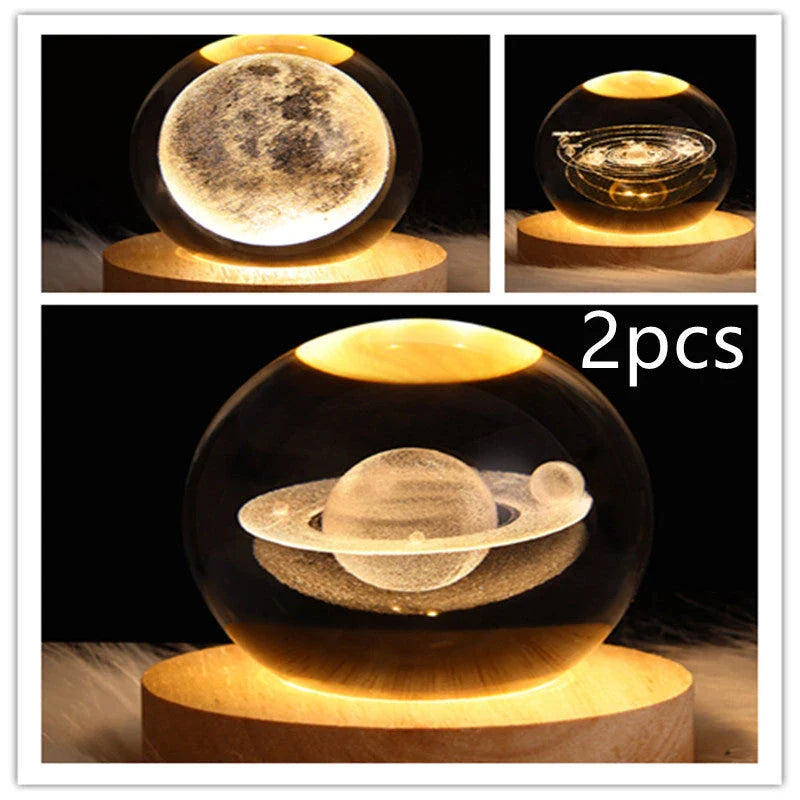 Enchanting galaxy crystal ball night light with 3D pattern, creating a mesmerizing celestial display for bedroom decor