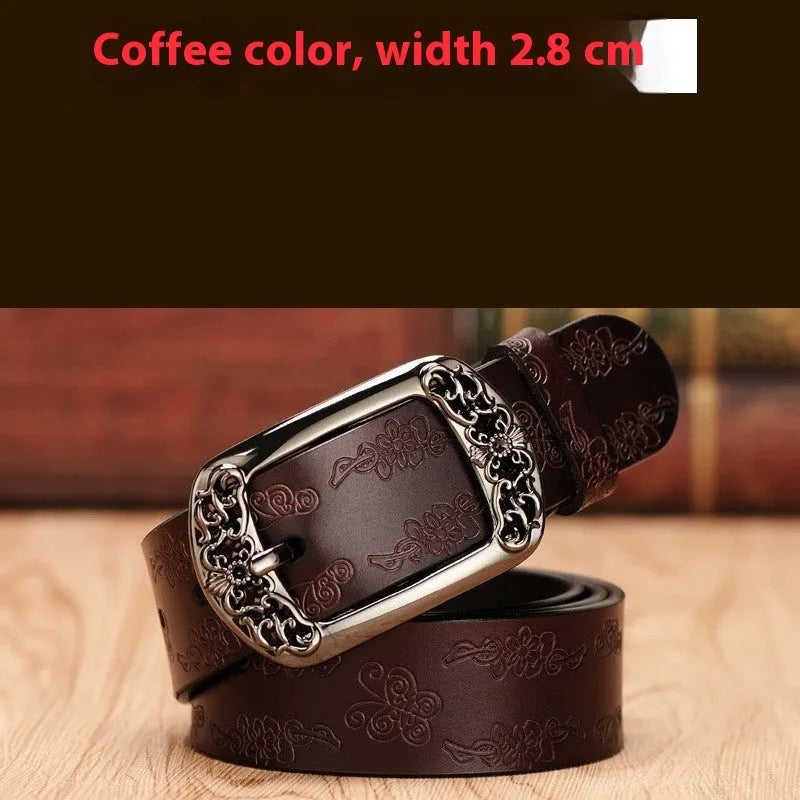 Thin decorative women's jeans belt with PU leather and alloy buckle in black or brown