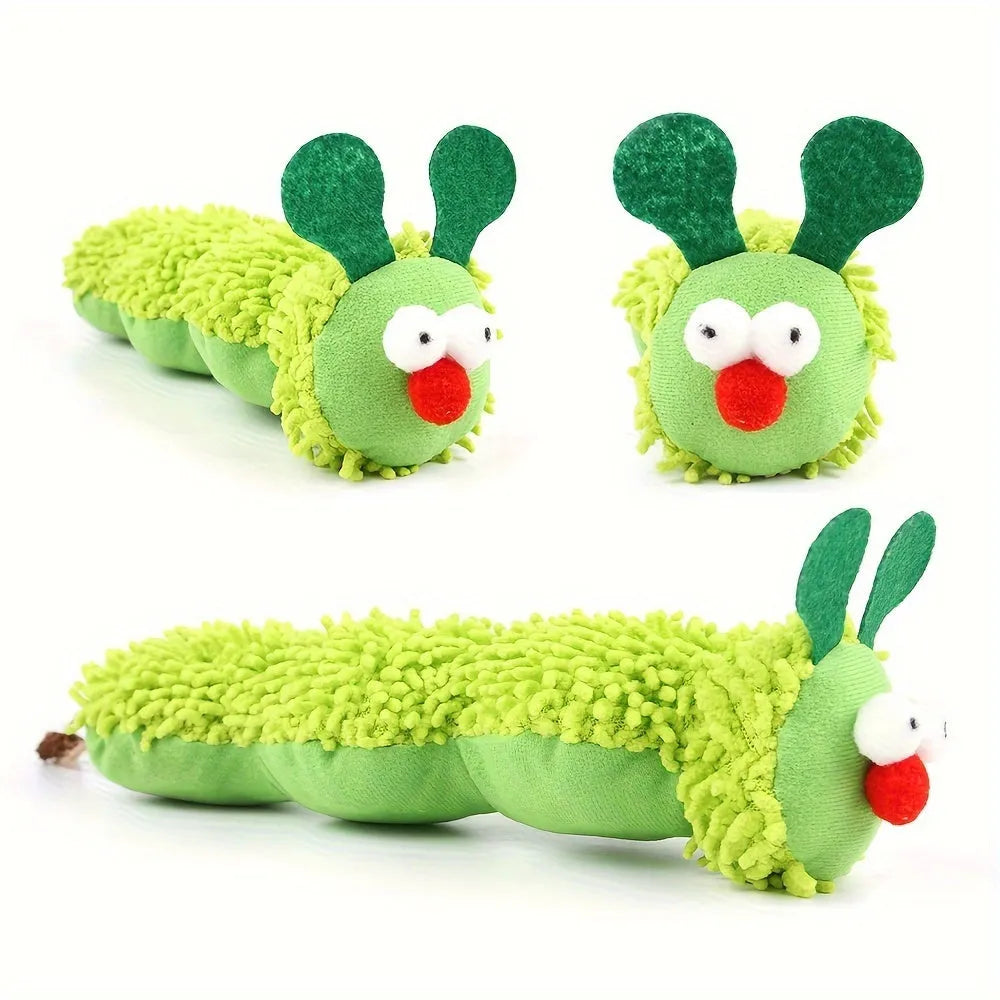 Green interactive plush cat toy pillow with attachable sports cat toys for no-battery play