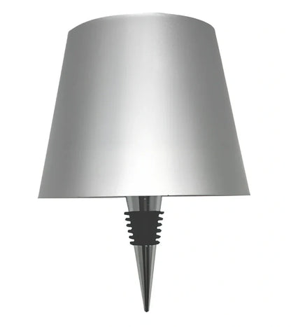 White and black LED wine bottle table lamps with USB charging and dimmable lighting on wooden surface