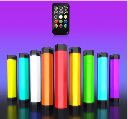 Waterproof handheld RGB LED tube light for photography and videography, with 36,000 color options, wireless controls, and versatile mounting capabilities
