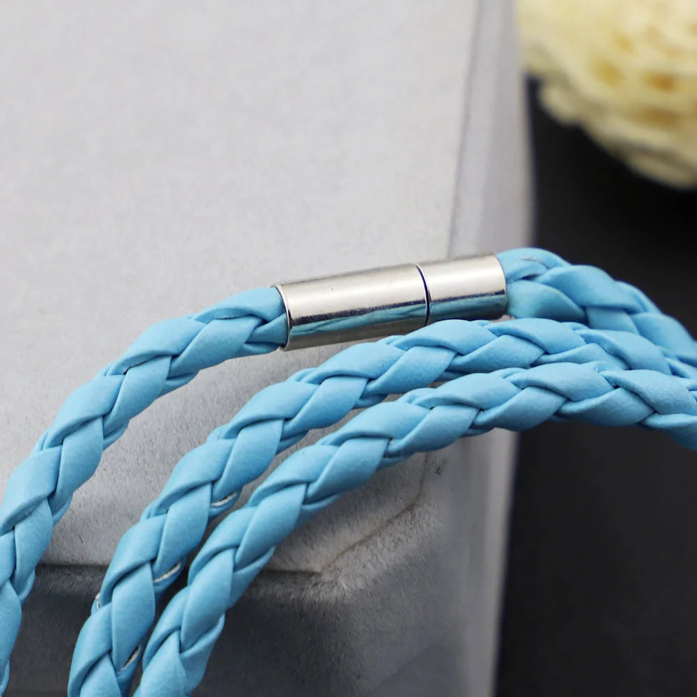 Premium woven PU rope bracelet in blue, elegant and durable accessory
