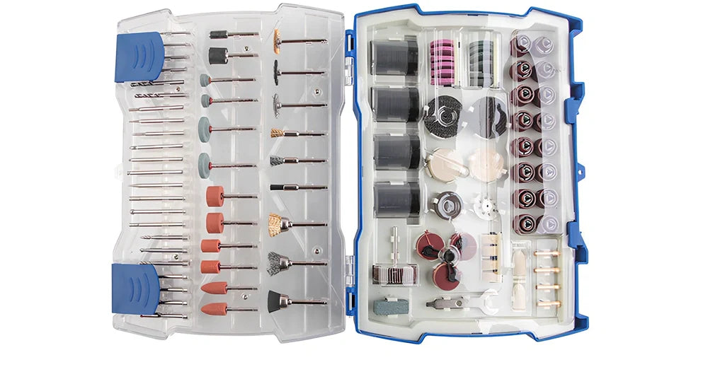 365-piece electric grinder accessory set with cutting discs, grinding wheels, and mounting components