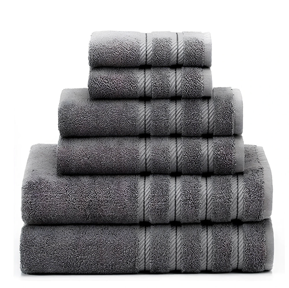 Three-piece long staple cotton towel set in blue: 33x33cm face cloth, 70x33cm hand towel, 70x137cm bath towel