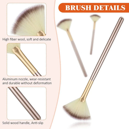 10 professional facial fan brushes with champagne finish and acrylic handles for makeup and facial treatments