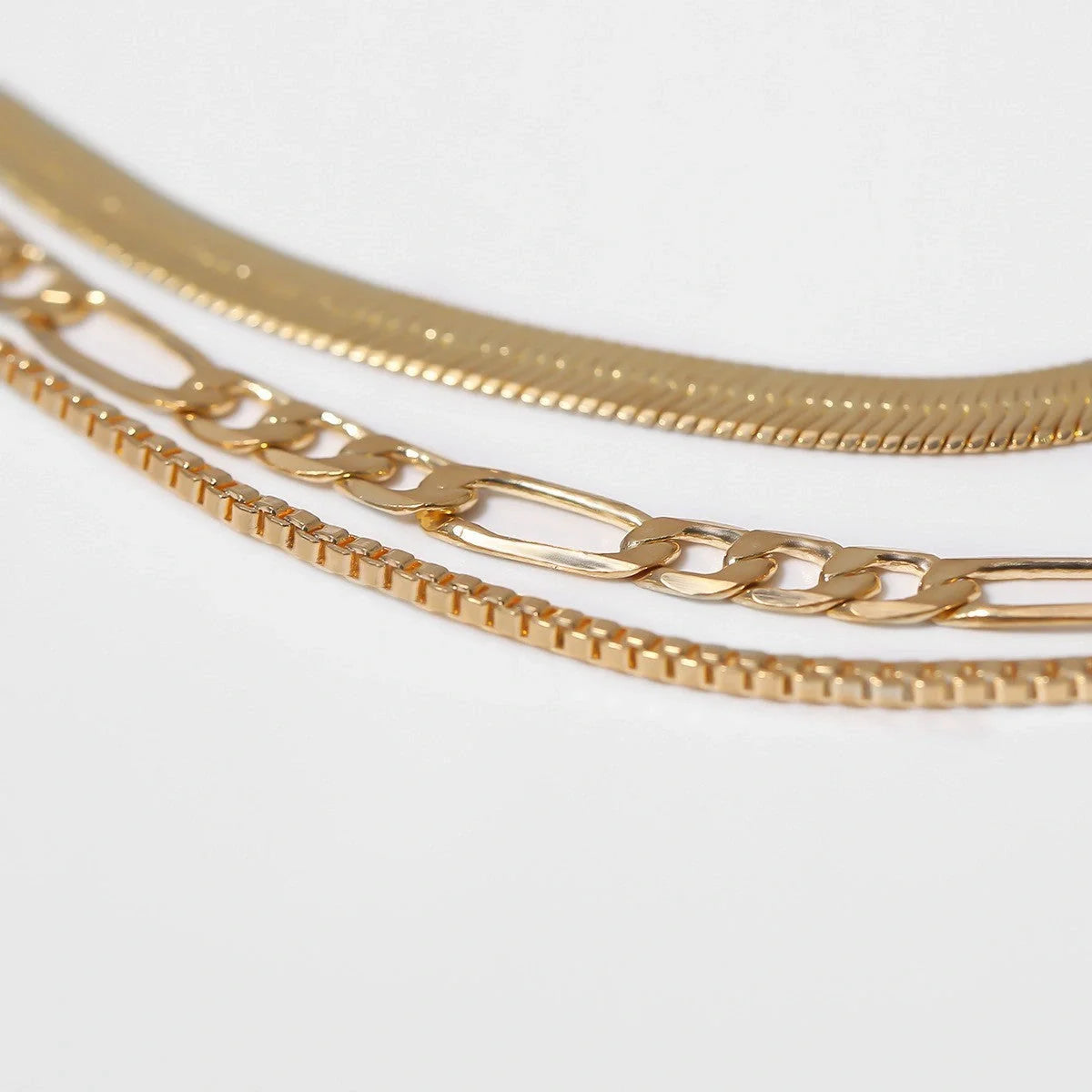 Punk Geometric Snake Bones Multi-layer Chain Necklace in silver and gold