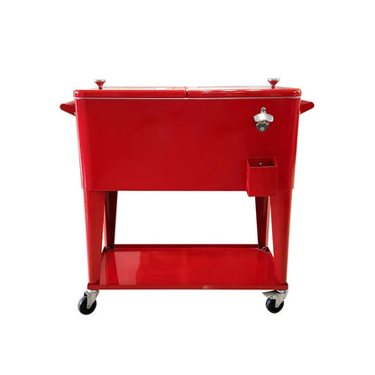 Red outdoor insulated picnic trolley with metal heat preservation box and wheels