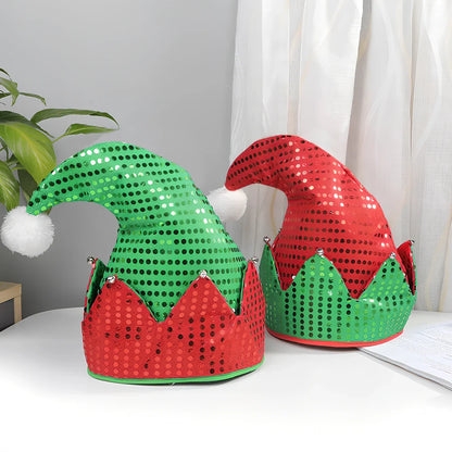 Red and green Christmas party hat made from non-woven fabric measuring 29.5cm by 29cm