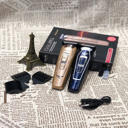 Dark blue rechargeable electric hair clipper with stainless steel cutting blades