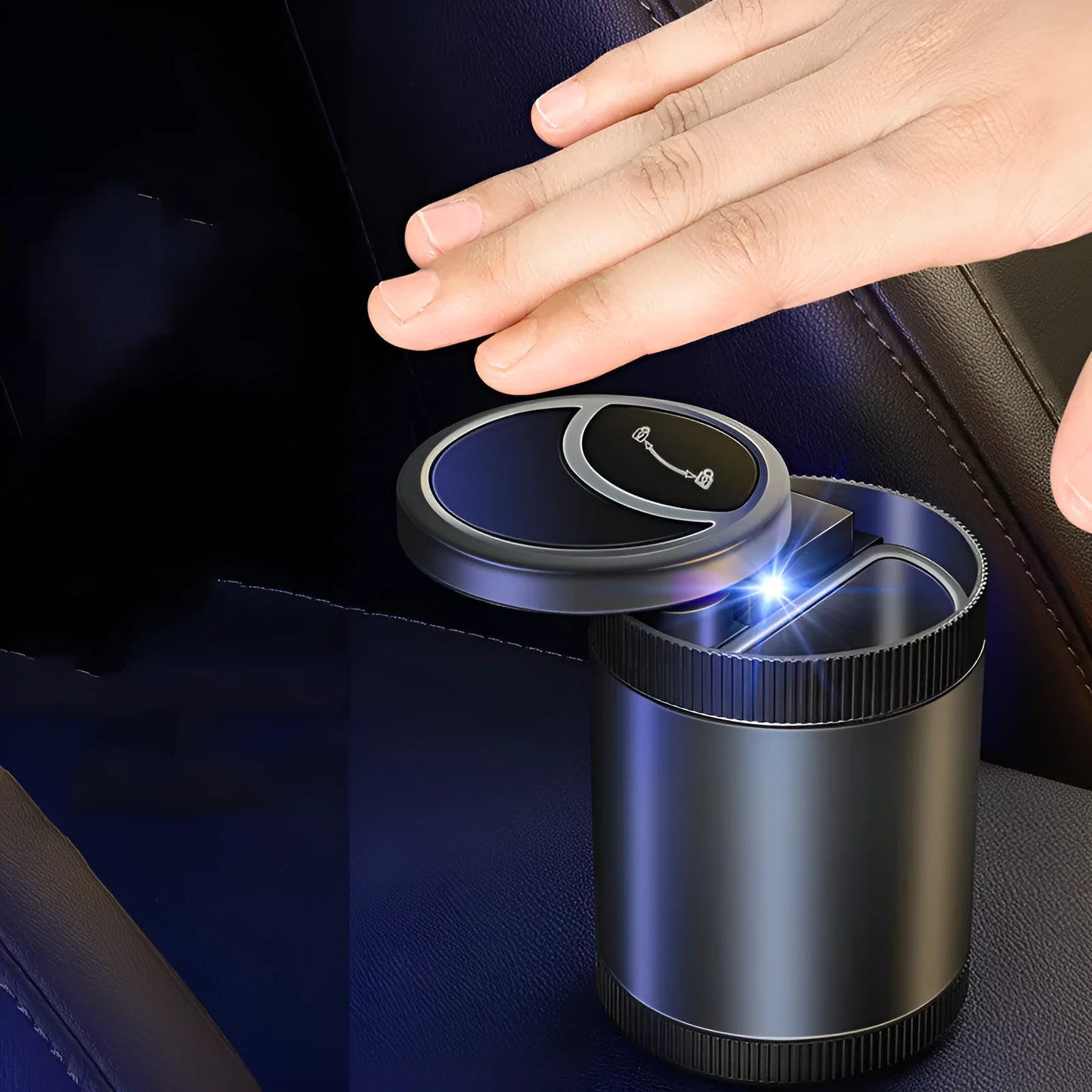 Automatic induction ashtray mounted in vehicle with USB power cable connected