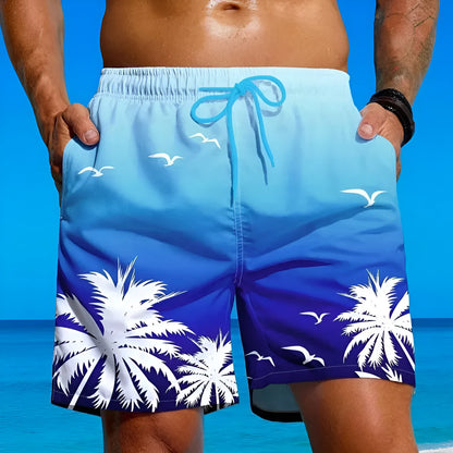 Men's ethnic style swimming trunks with loose board fit in polyester fabric