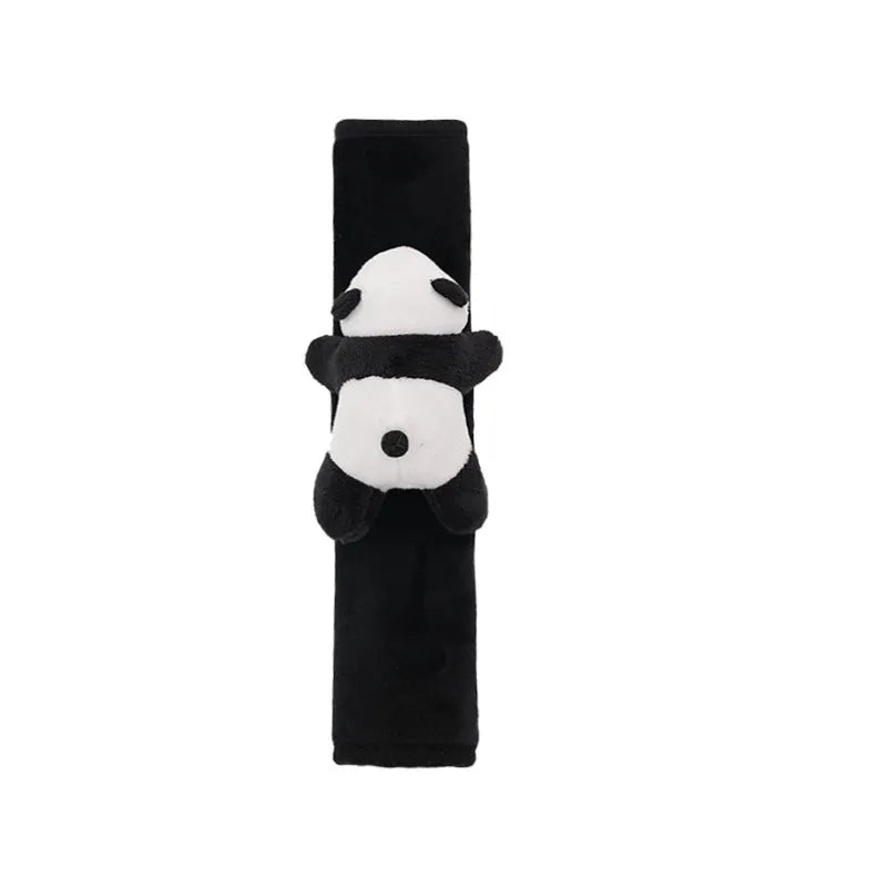 Black plush panda steering wheel cover with matching shoulder pad for winter car comfort