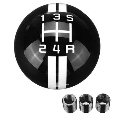 Universal black acrylic five-speed manual car gear knob with choice of red or white 5th gear lettering and screw accessories.